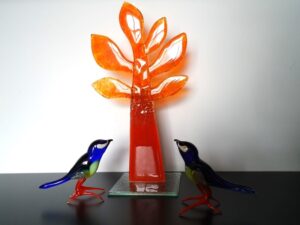 gedenk vogels levensboom glas